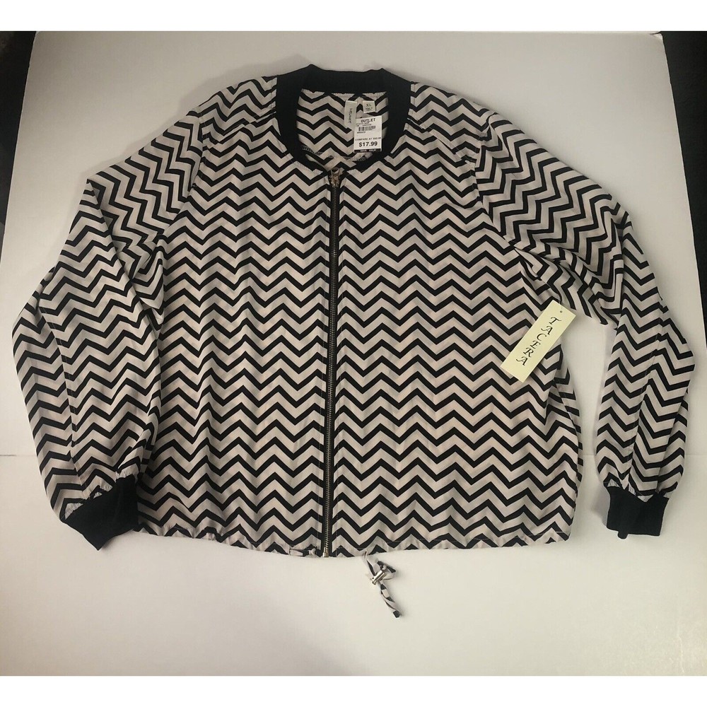 Tacera Womens Top X-Large Beige & Black ZigZag Pattern With Zipper